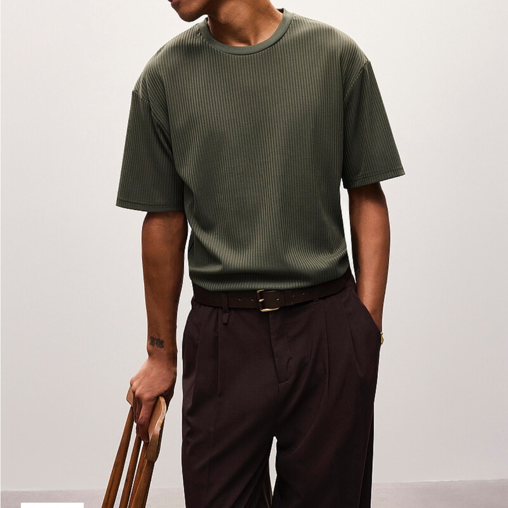 Olive Green Ribbed Men's Shirt